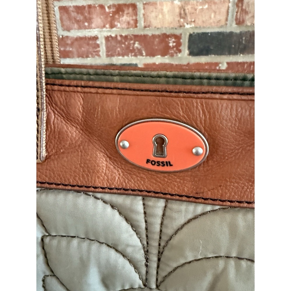 Vintage Fossil Key Per Gray Brown Quilted Tote Bag Shoulder Purse - Picture 11 of 13